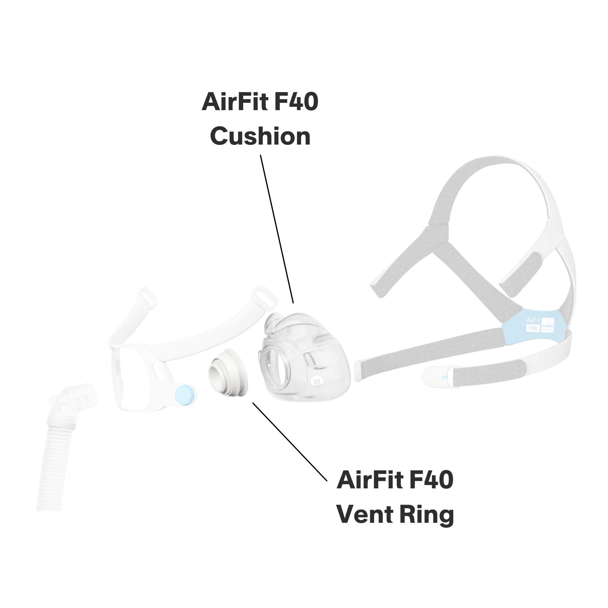 includes airfit f40 cushion and vent ring