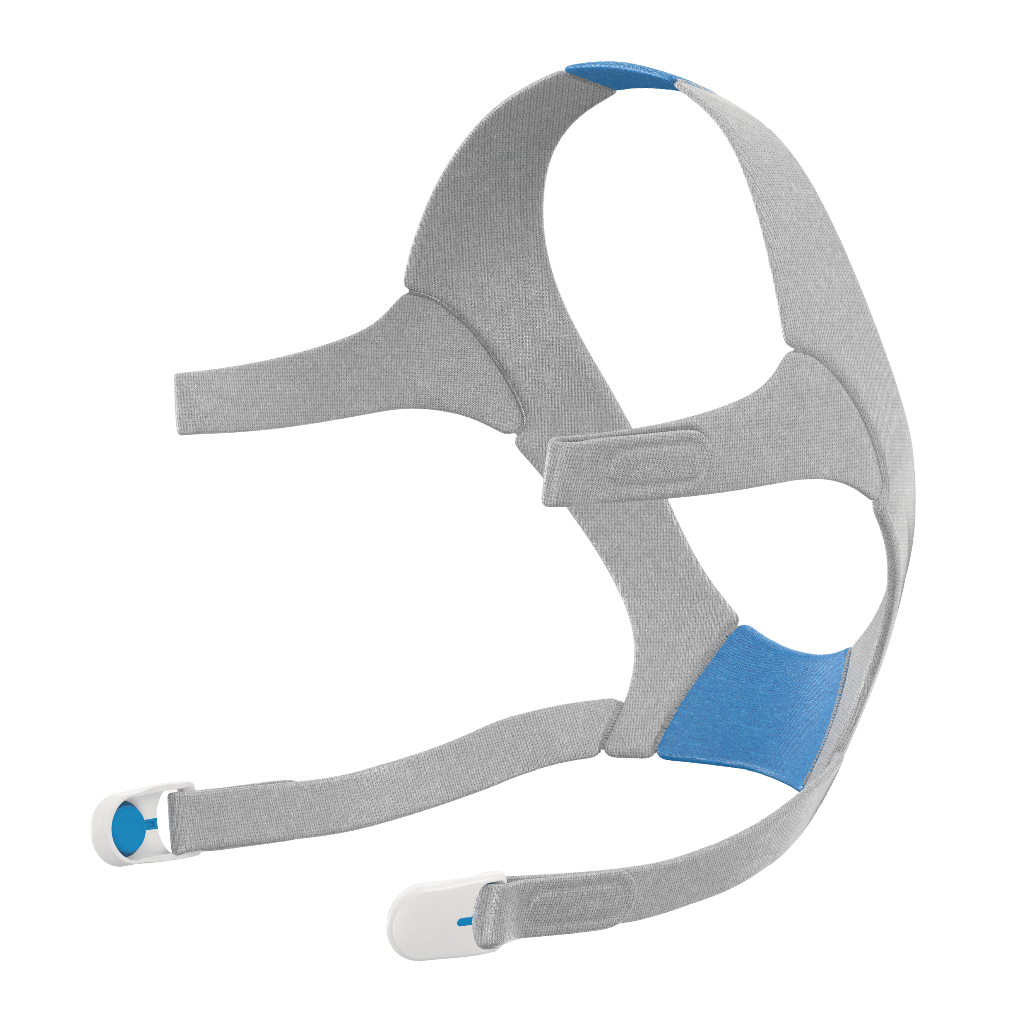 Front quarter view of blue standard airfit/airtouch n20 headgear