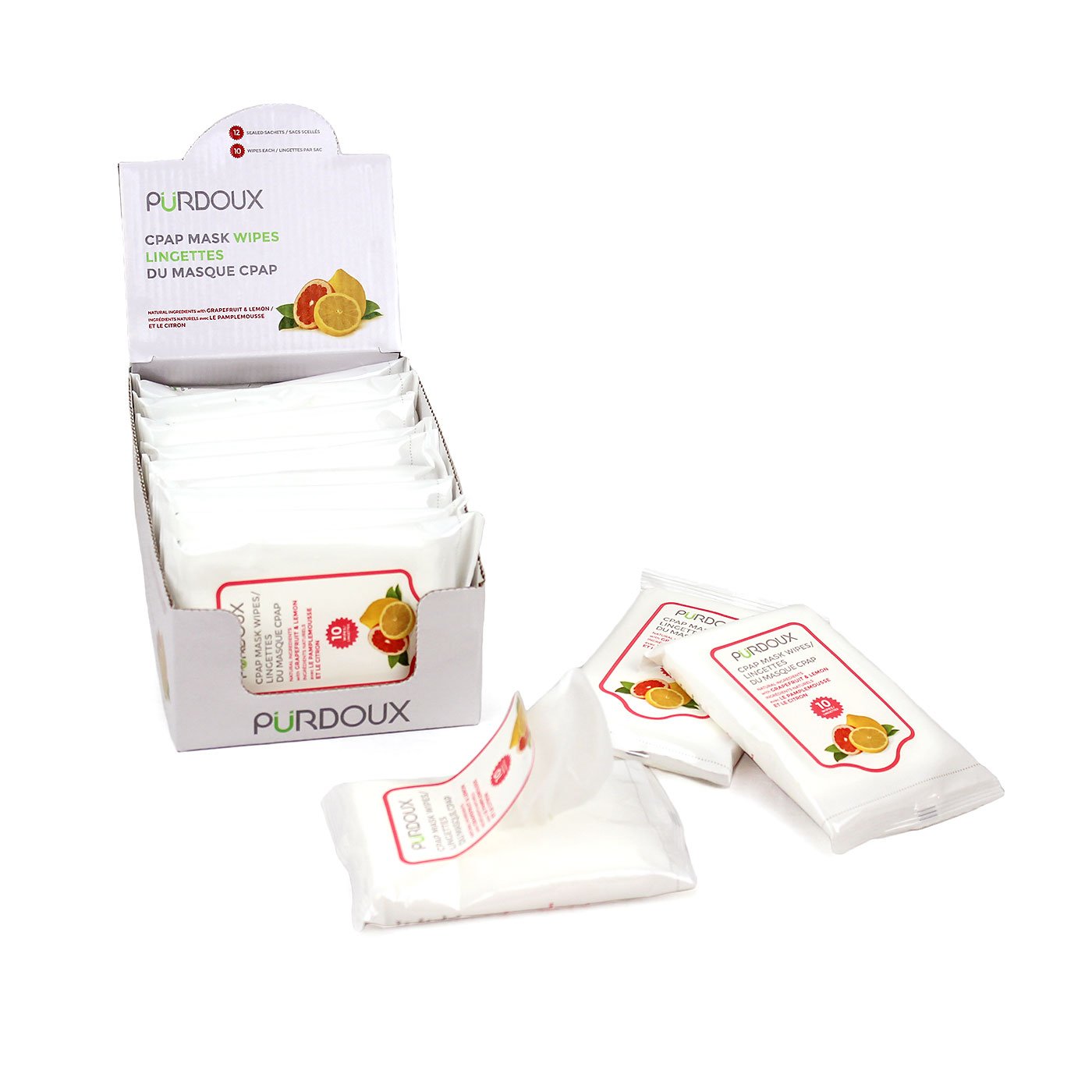 Purdoux CPAP Mask Travel Wipes - 12 Sachets/120 Wipes
